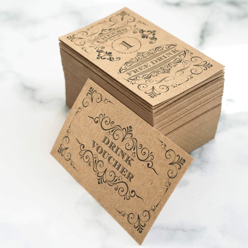 RXBC2011 100 Free Drink Tickets Coupons for a Free Drink Wedding Christmas Work Event Party Bar Kraft Card - Image 2